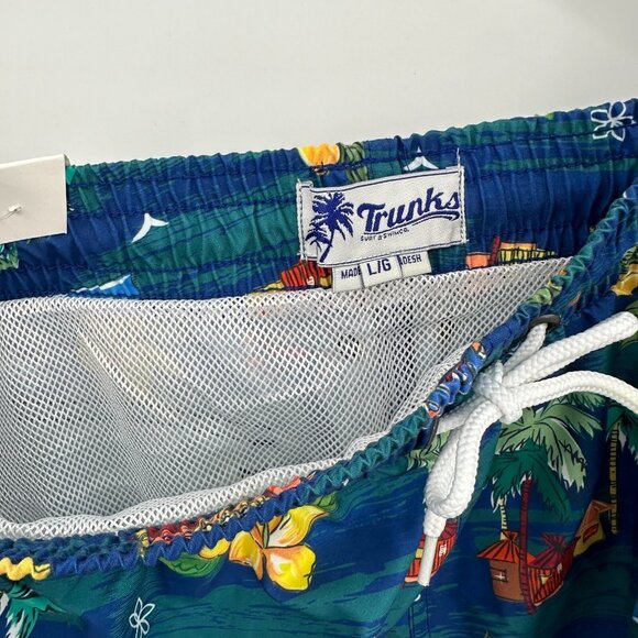 Trunks Surf & Swim Co. Men's 6" Sano Swim Shorts sz L Tiki Picnic Blue NWT - Picture 5 of 9